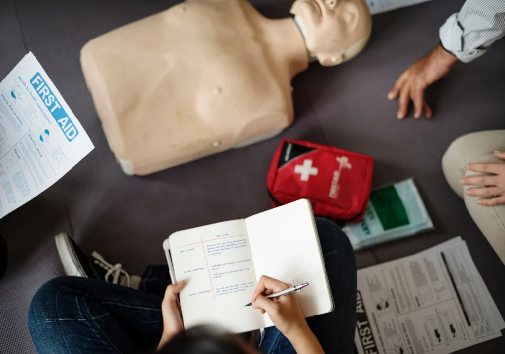 first aid training session demonstrating life-saving techniques